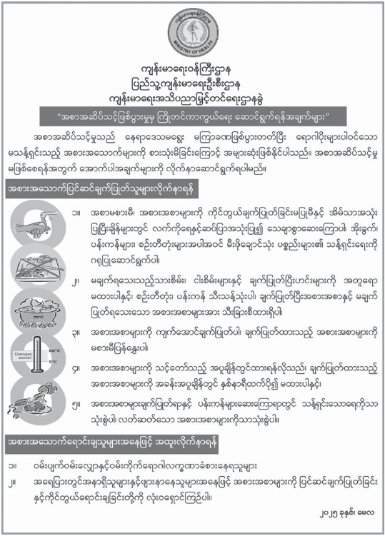 အစာအဆိပ်သင့် ဖြစ်ပွားမှုမှ ကြိုတင်ကာကွယ်ရေး ဆောင်ရွက်ရန်အချက်များ
