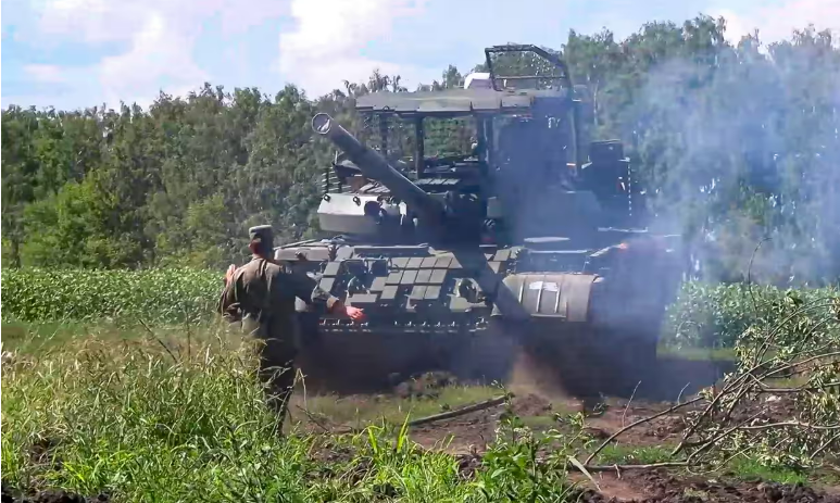 Footage released by the Russian defence ministry appeared to show troops reinforcing the Kursk region. Photograph: AP