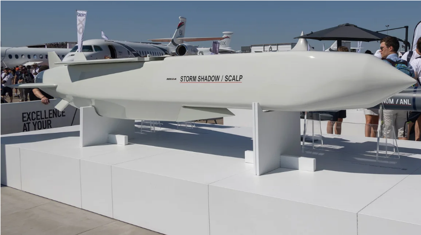 A Storm Shadow cruise missile is seen on display at the company's booth at the International Paris Air Show 2023 at the Le Bourget Airport. Nicolas Economou/NURPHO/Associated Press/File (CNN News)