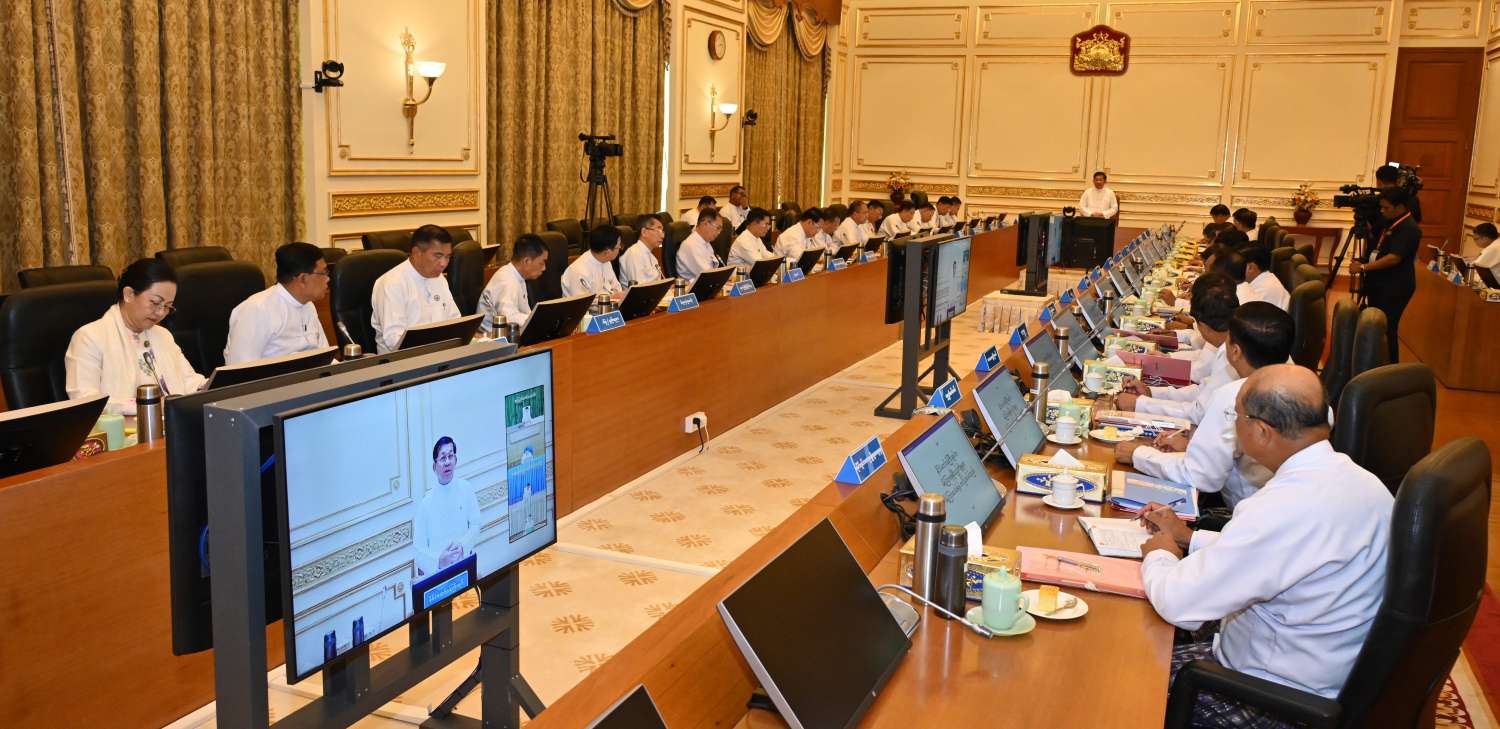 State Administration Council Chairman Prime Minister Senior General Min Aung Hlaing addresses the Union government meeting in Nay Pyi Taw 