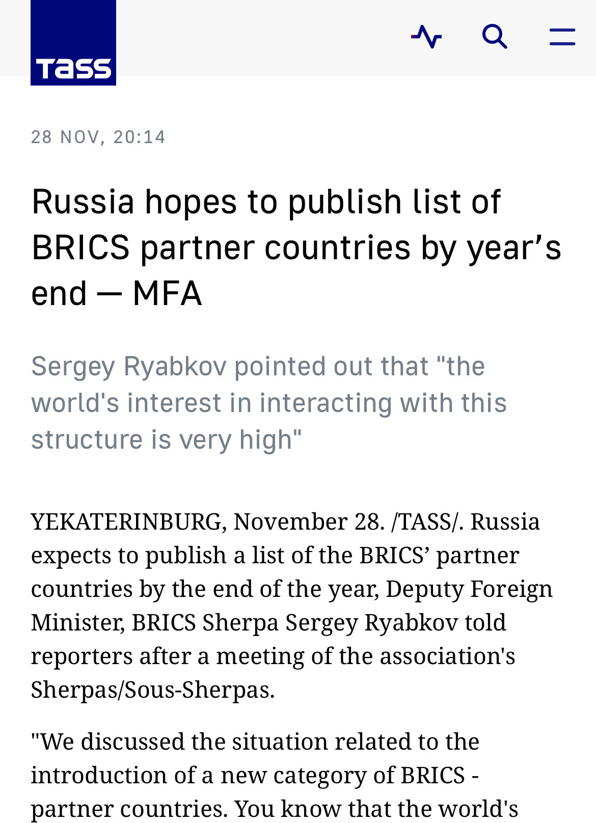 BRICS ၏ မိတ်ဖက်နိုင်ငံများစာရင်းကို ယခုနှစ်ကုန်တွင် ထုတ်ပြန်ရန် ရုရှားက မျှော်လင့်ထား