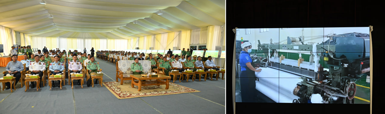 tate Administration Council Chairman Defence Services Commander-in-Chief Senior General Min Aung Hlaing tours production line at newly-established 2/80 Thread Factory Branch in Meiktila