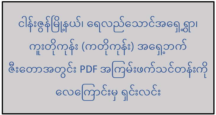 ငါန်းဇွန်မြို့နယ်၊ ရေလည်သောင်အရှေ့ရွာ၊ ကူးတိုကုန်း (ကတိုကုန်း) အရှေ့ဘက် ဇီးတောအတွင်း PDF အကြမ်းဖက်သင်တန်းကို လေကြောင်းမှ ရှင်းလင်း