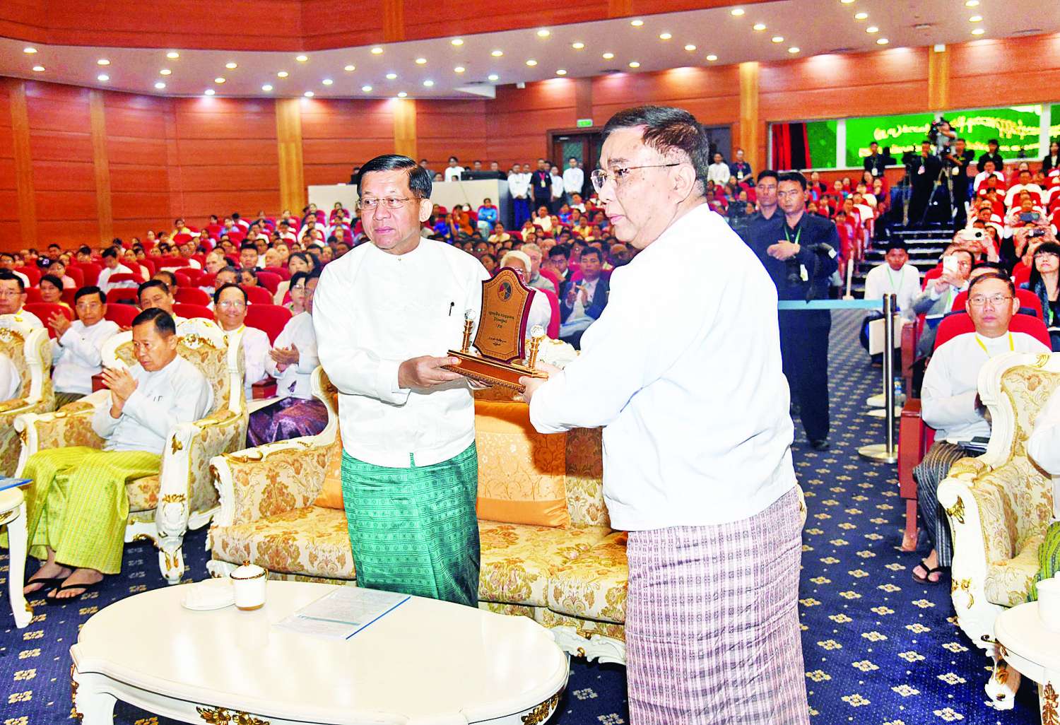 State Administration Council Chairman Prime Minister Senior General Min Aung Hlaing delivers the opening speech at the International Conference on Applied Research in Education 2025