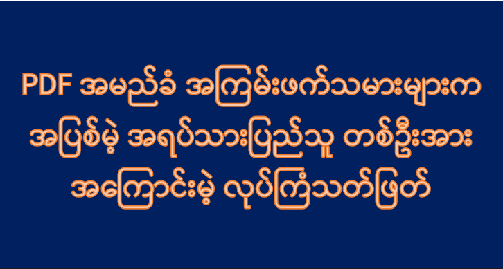 PDF အမည်ခံ အကြမ်းဖက်သမားများက အပြစ်မဲ့ အရပ်သားပြည်သူတစ်ဦးအား အကြောင်းမဲ့ လုပ်ကြံသတ်ဖြတ်