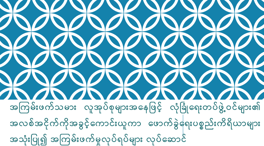 အကြမ်းဖက်သမား လူအုပ်စုများအနေဖြင့် လုံခြုံရေးတပ်ဖွဲ့ဝင်များ၏ အလစ်အငိုက်ကို အခွင့်ကောင်းယူကာ ဖောက်ခွဲရေးပစ္စည်းကိရိယာများ အသုံးပြု၍ အကြမ်းဖက်မှုလုပ်ရပ်များ လုပ်ဆောင်