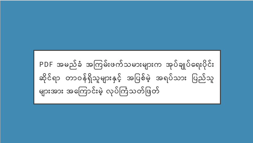 PDF အမည်ခံ အကြမ်းဖက်သမားများက အုပ်ချုပ်ရေးပိုင်းဆိုင်ရာ တာဝန်ရှိသူများနှင့် အပြစ်မဲ့ အရပ်သားပြည်သူများအား အကြောင်းမဲ့ လုပ်ကြံသတ်ဖြတ်