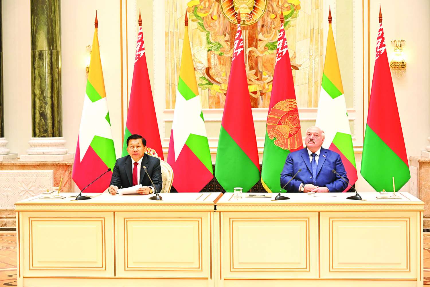 Reciprocal joint declaration of two countries and speeches were delivered by Belarusian President Mr Alexander Grego- ryevich Lukashenko and State Administration Council Chairman Prime Minister Senior General Min Aung Hlaing in meeting with the media