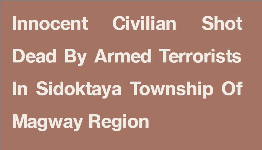 Innocent Civilian Shot Dead by Armed Terrorists in Sidoktaya Township of Magway Region