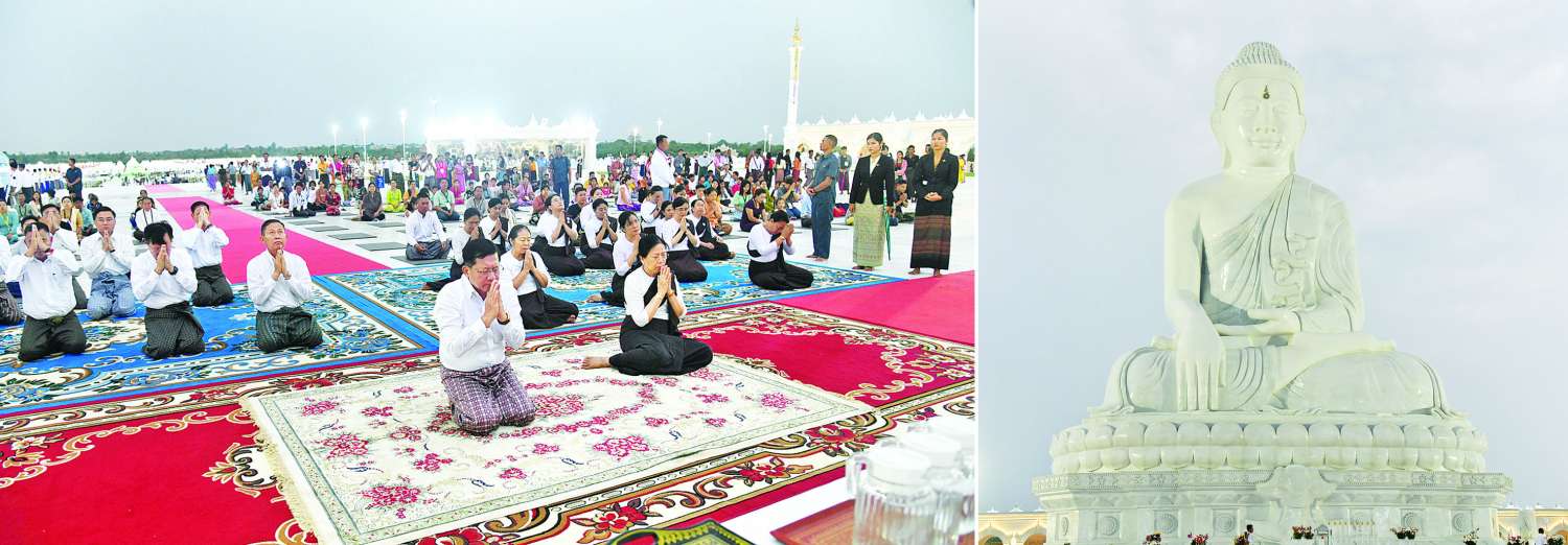 နိုင်ငံတော်စီမံအုပ်ချုပ်ရေးကောင်စီဥက္ကဋ္ဌ နိုင်ငံတော်ဝန်ကြီးချုပ် ဗိုလ်ချုပ်မှူးကြီး မင်းအောင်လှိုင်နှင့်ဇနီး ဒေါ်ကြူကြူလှ ကဆုန်ညောင်ရေသွန်းလောင်းပူဇော်