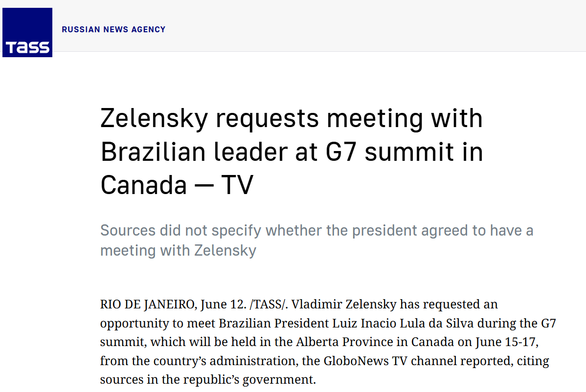 G7 တွင် ဘရာဇီးသမ္မတနှင့် တွေ့ဆုံရန် ဇီလန်စကီး တောင်းဆို