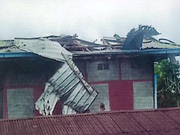 Destruction of residential houses following a heavy weapon attack by KIA insurgents and so-called PDF terrorists in Waingmaw Township of Kachin State.   