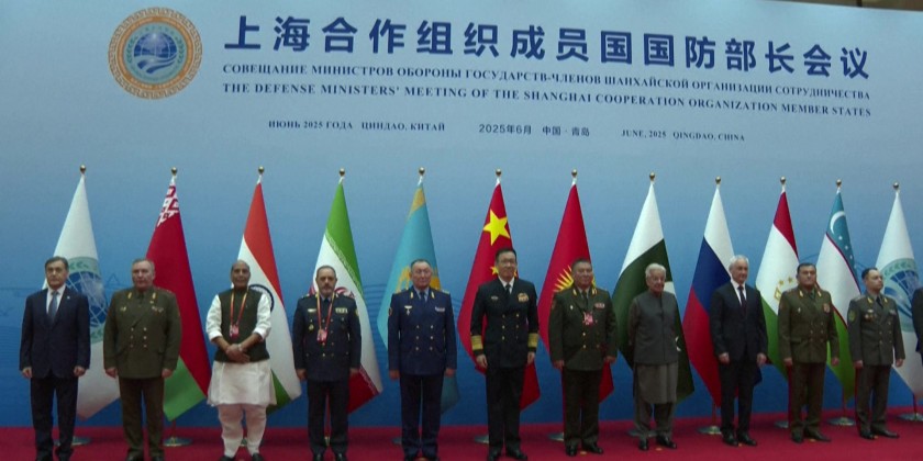 SCO defense Ministers pose for group photo during meeting in China's Qingdao