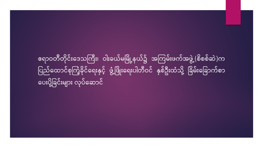ဧရာဝတီတိုင်းဒေသကြီး၊ ဝါးခယ်မမြို့နယ်၌ အကြမ်းဖက်အဖွဲ့(စိစစ်ဆဲ)က ပြည်ထောင်စုကြံ့ခိုင်ရေးနှင့် ဖွံ့ဖြိုးရေးပါတီဝင် နှစ်ဦးထံသို့ ခြိမ်းခြောက်စာပေးပို့ခြင်းများ လုပ်ဆောင်