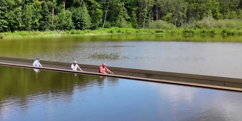 The bike path through two ponds in northern Belgium