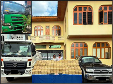 ပြစ်မှုကျူးလွန်သူများအား ဖမ်းဆီးရမိသည့် စိတ်ကြွရူးသွပ်ဆေးပြားများနှင့်အတူ တွေ့ရစဉ်။
