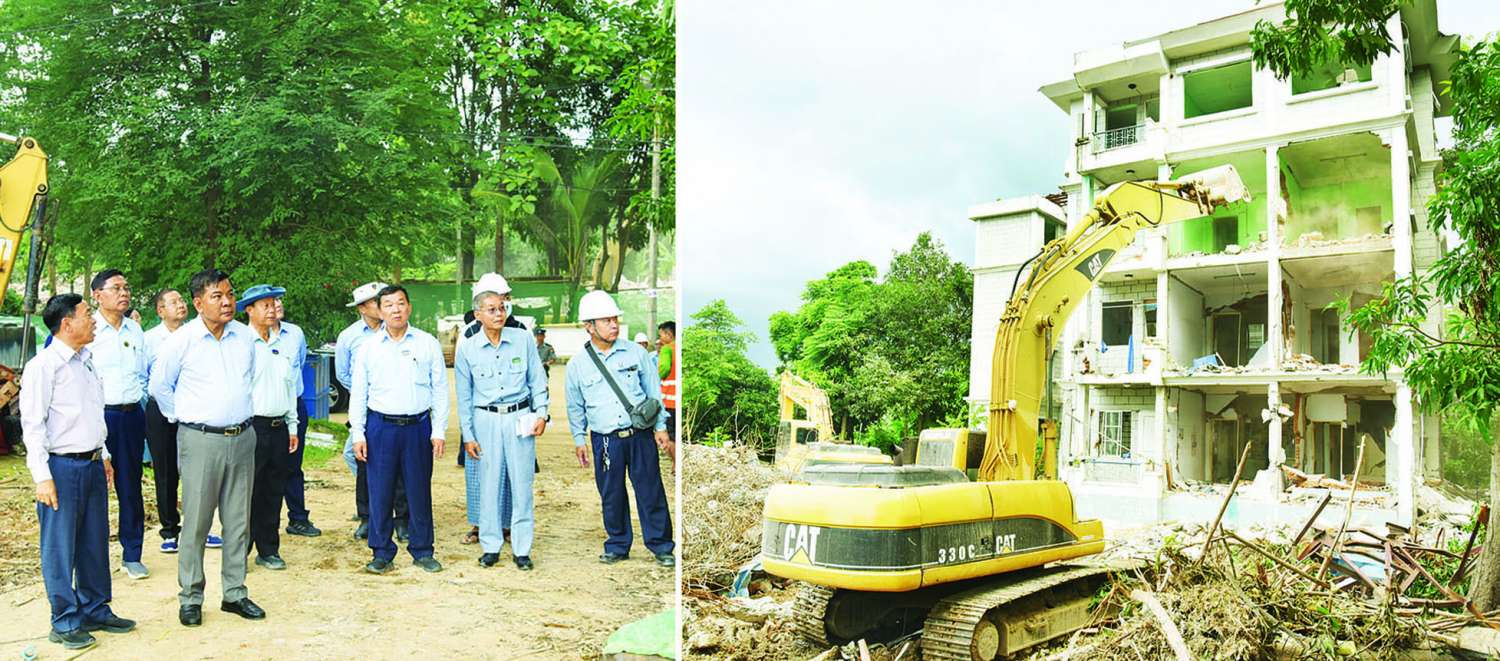 အဆောက်အဦများ ပြန်လည်ပြုပြင်အသုံးပြုရေးနှင့် အသစ်တည်ဆောက်ရေးကြီးကြပ်မှုကော်မတီဥက္ကဋ္ဌ ဗိုလ်ချုပ်ကြီးမောင်မောင်အေး အနီရောင်အဆင့် (ပြိုကျ/ဖြိုဖျက်) နိုင်ငံတော်ပိုင်ရုံးအဆောက်အအုံများနှင့် ဝန်ထမ်းအိမ်ရာများဖျက်သိမ်းခြင်း ဆောင်ရွက်မှုအခြေအနေ ကြည့်ရှုစစ်ဆေး