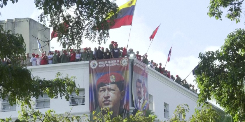 Nicolas Maduro supporters gather to celebrate first anniversary of reelection as President