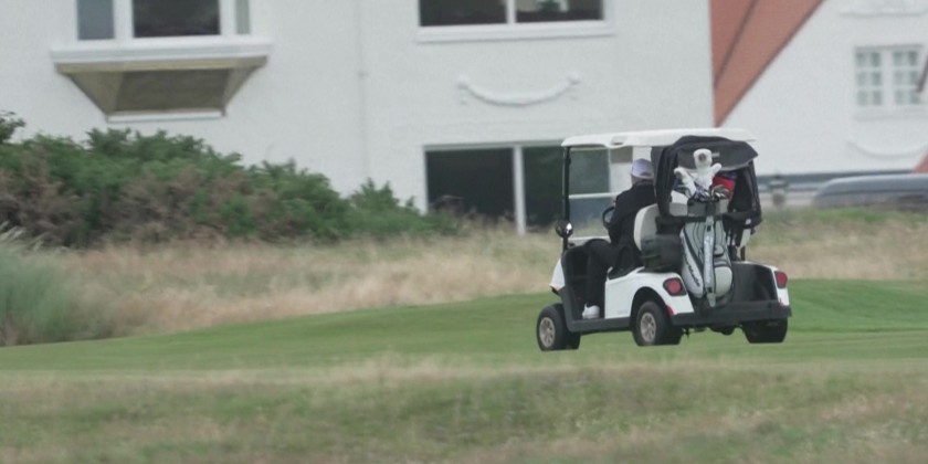 Trump plays golf on his Turnberry course in Scotland