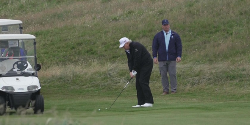 Trump plays golf on his Turnberry course in Scotland