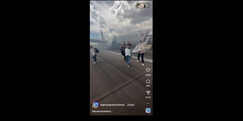 US passengers frantically evacuate plane via emergency slide as smoke billows