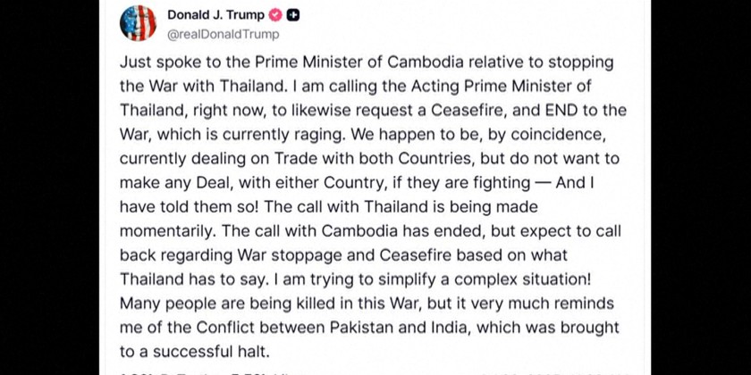 Trump says speaking with Cambodia, Thailand about ceasefire