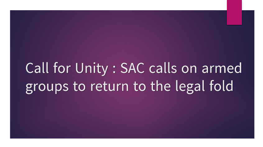 Call for Unity : SAC calls on armed groups to return to the legal fold