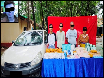 ပြစ်မှုကျူးလွန်သူများအား ဖမ်းဆီးရမိသည့် မူးယစ်ဆေးဝါးများနှင့်အတူ တွေ့ရစဉ်။