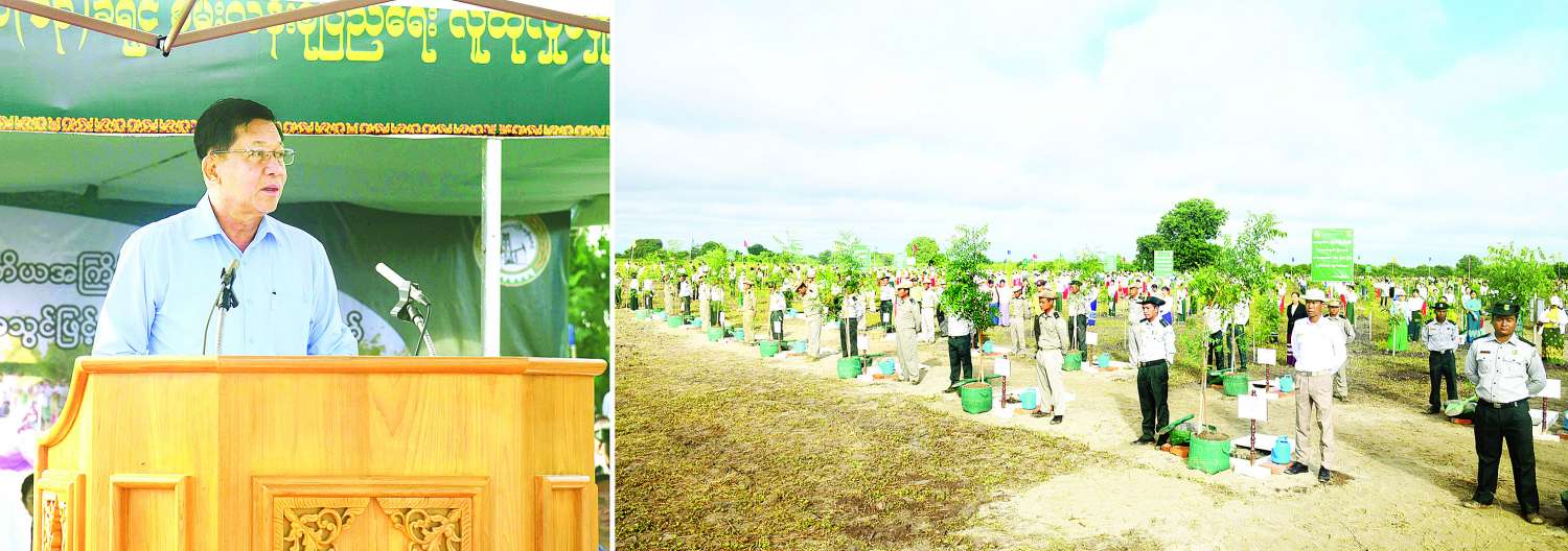 မကွေးတိုင်းဒေသကြီး၊ မင်းဘူးခရိုင်၊ မင်းဘူးမြို့နယ်၊ အပူပိုင်းဒေသ(၁၃)ခရိုင် စိမ်းလန်းစိုပြည်ရေး၊ ၂ဝ၂၅ ခုနှစ် နိုင်ငံတော်အဆင့် ဒုတိယအကြိမ် လူထုလှုပ်ရှားမှုအသွင်ဖြင့် သစ်ပင်စိုက်ပျိုးပွဲကျင်းပပြုလုပ် နိုင်ငံတော်လုံခြုံရေးနှင့် အေးချမ်းသာယာရေးကော်မရှင်ဥက္ကဋ္ဌ ဗိုလ်ချုပ်မှူးကြီးမင်းအောင်လှိုင် တက်ရောက်၍ တမာပျိုးပင်အား ဦးဆောင်စိုက်ပျိုးပေး