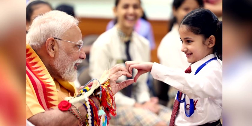 Indian Prime Minister celebrates Raksha Bandhan with school children