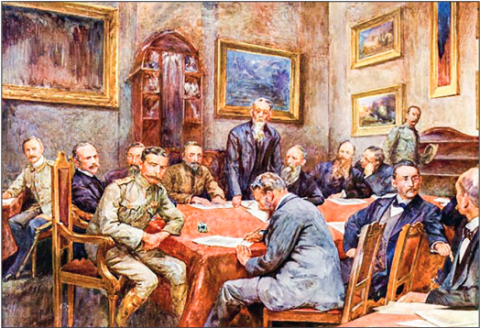 Image Source: Signing the Treaty of Peace at Pretoria, John Henry Frederick (after) Bacon, https://www.meisterdrucke.ie/