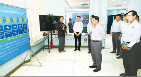 State Administration Council Chairman Prime Minister Senior General Min Aung Hlaing views round the construction project site of the Myanmar-Korea Friendship (Dala) Bridge yesterday