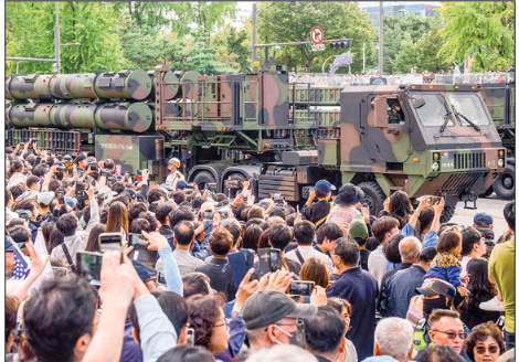 Long-range surface-to-air guided missiles are seen during a parade to celebrate South Korea’s 76th Armed Forces Day in Seoul on 1 October 2024. PHOTO: AFP