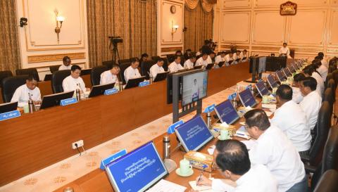 ဘဏ္ဍာရေးဆိုင်ရာကော်မရှင်ဥက္ကဋ္ဌ၊ နိုင်ငံတော်စီမံအုပ်ချုပ်ရေးကောင်စီဥက္ကဋ္ဌ နိုင်ငံတော်ဝန်ကြီးချုပ် ဗိုလ်ချုပ်မှူးကြီး မင်းအောင်လှိုင် ဘဏ္ဍာရေးဆိုင်ရာကော်မရှင် အစည်းအဝေးသို့ တက်ရောက်အမှာစကားပြောကြား
