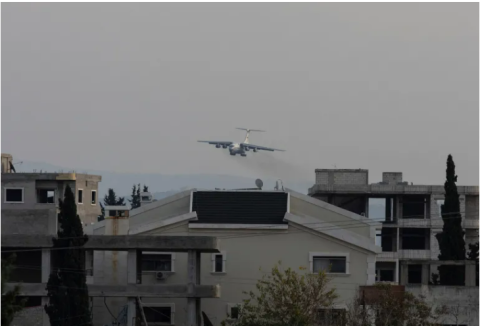 A Russian military aircraft approaches the Hmeimim airbase in Syria’s coastal Latakia, Syria, December 15, 2024 [Umit BektasReuters]