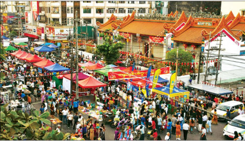 Funfair and festival market for Chinese New Year in progress in Yangon