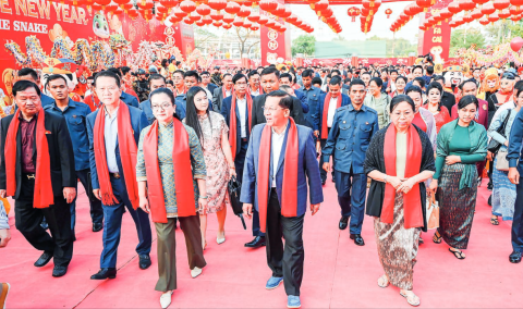 Chairman of the State Administration Council Prime Minister Senior General Min Aung Hlaing and his wife Daw Kyu Kyu Hla attend the Chinese New Year celebration in the Year of Snake for 2025 held at the National Indoor Stadium I in Thuwunna of Yangon