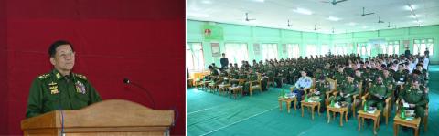 Chairman of State Administration Council Commander-in-Chief of Defence Services Senior General Min Aung Hlaing inspects local training depot and Tatmadaw TV Broadcasting Unit (Taungnyo) in Taungnyo Station