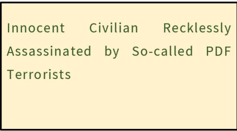 Innocent Civilian Recklessly Assassinated by So-called PDF Terrorists