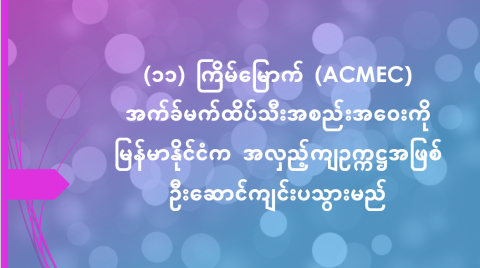 (၁၁) ကြိမ်မြောက် (ACMEC) အက်ခ်မက်ထိပ်သီးအစည်းအဝေးကို မြန်မာနိုင်ငံက အလှည့်ကျဥက္ကဋ္ဌအဖြစ် ဦးဆောင်ကျင်းပသွားမည်