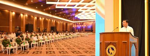 Chairman of State Administration Council Prime Minister Senior General Min Aung Hlaing addresses launching ceremony of MMQR, national QR standard for digital payments in Myanmar