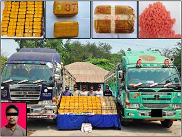 ပြစ်မှုကျူးလွန်သူများအား သိမ်းဆည်းရမိသည့် စိတ်ကြွရူးသွပ်ဆေးပြားများနှင့်အတူ တွေ့ရစဉ်။