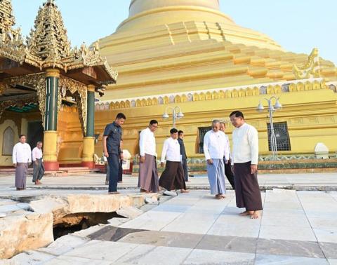 ငလျင်ဒဏ်ကြောင့် ဥပ္ပါတသန္တိစေတီတော်မြတ်ကြီးရှိ ပျက်စီးခဲ့မှုများကို နစက ဥက္ကဋ္ဌကြည့်ရှု