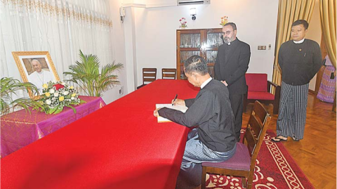 SAC Chair Office Ministry 2 Union Minister signs condolence book for Pope Francis