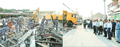 SAC Vice-Chairman Deputy Prime Minister Vice-Senior General Soe Win inspects earthquake-affected Pyinmana Myoma Market 1, Institute of Agriculture and Livestock Breeding