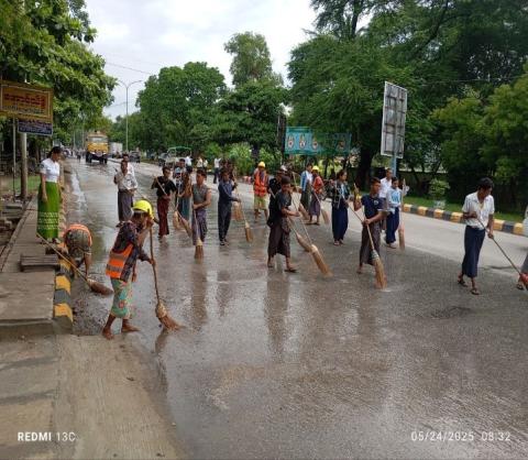ကျောက်ဆည်မြို့၌ မြို့သန့်ရှင်းသာယာလှပရေး မြို့ဝင်/ မြို့ထွက် နေရာများနှင့် မြို့တွင်းလမ်းမကြီးအား သန့်ရှင်းရေးလုပ်ငန်းများ ဆောင်ရွက်