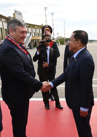 Myanmar high-level delegation led by SAC Chairman PM Senior General Min Aung Hlaing arrives in Russian Federation to attend parade to mark 80th Anniversary of Victory in Great Patriotic War