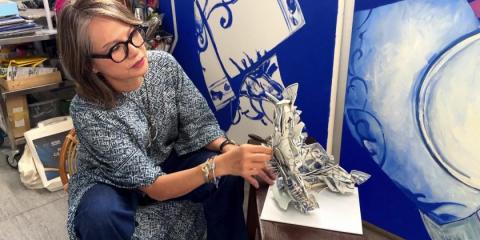 Malaysian artist turns ancient pottery shards into intricate sculptures