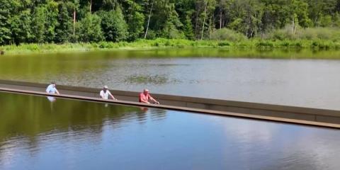 The bike path through two ponds in northern Belgium