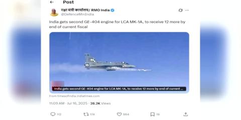 India receives second GE-404 engine for fighter jets